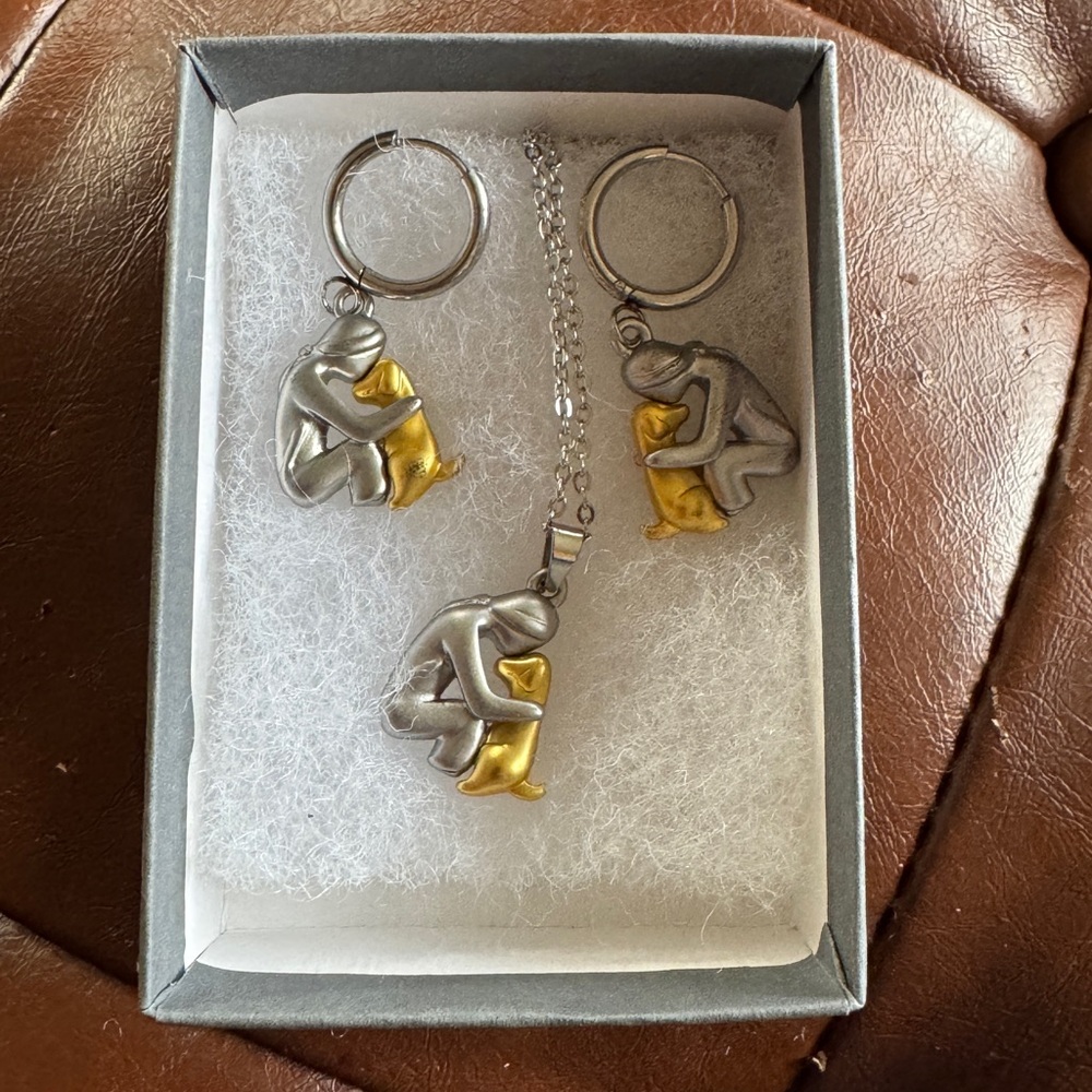 Girl and Dog Necklace and Matching Hoop Earrings